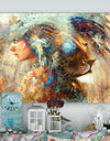 Indian Woman Collage with Lion - Indian Canvas Artwork