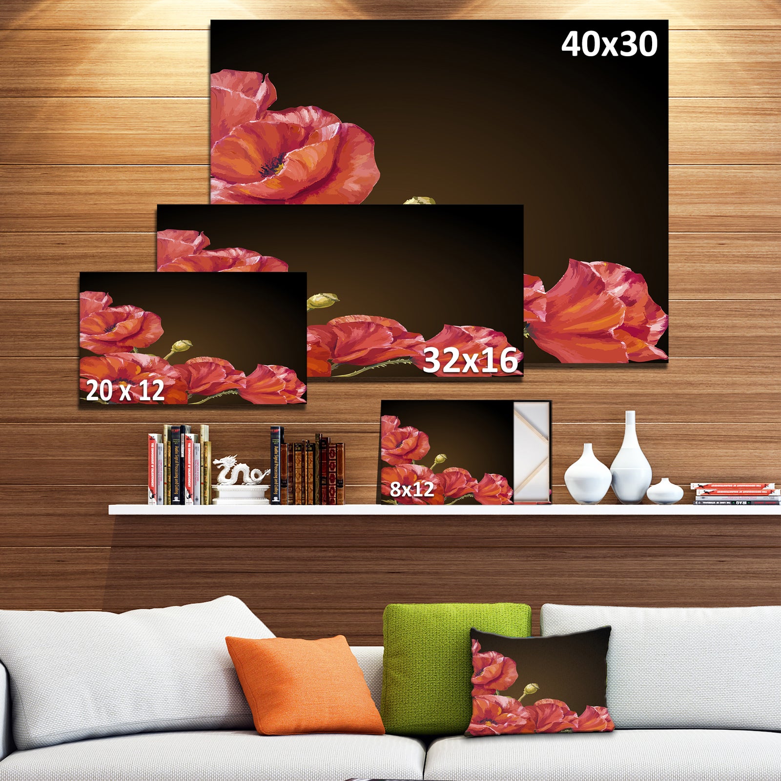 Poppy Flowers Vector Art - Floral Canvas Artwork