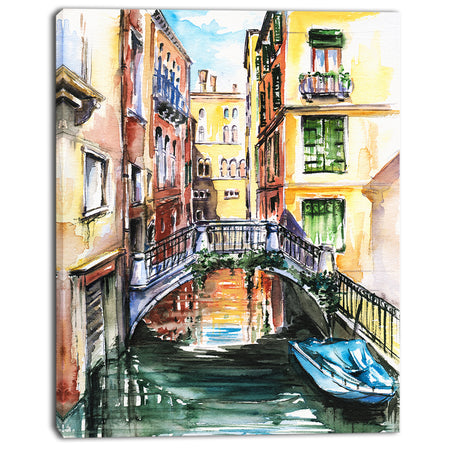 Venice, Canal Meeting Bridge - Cityscape Canvas Art Print