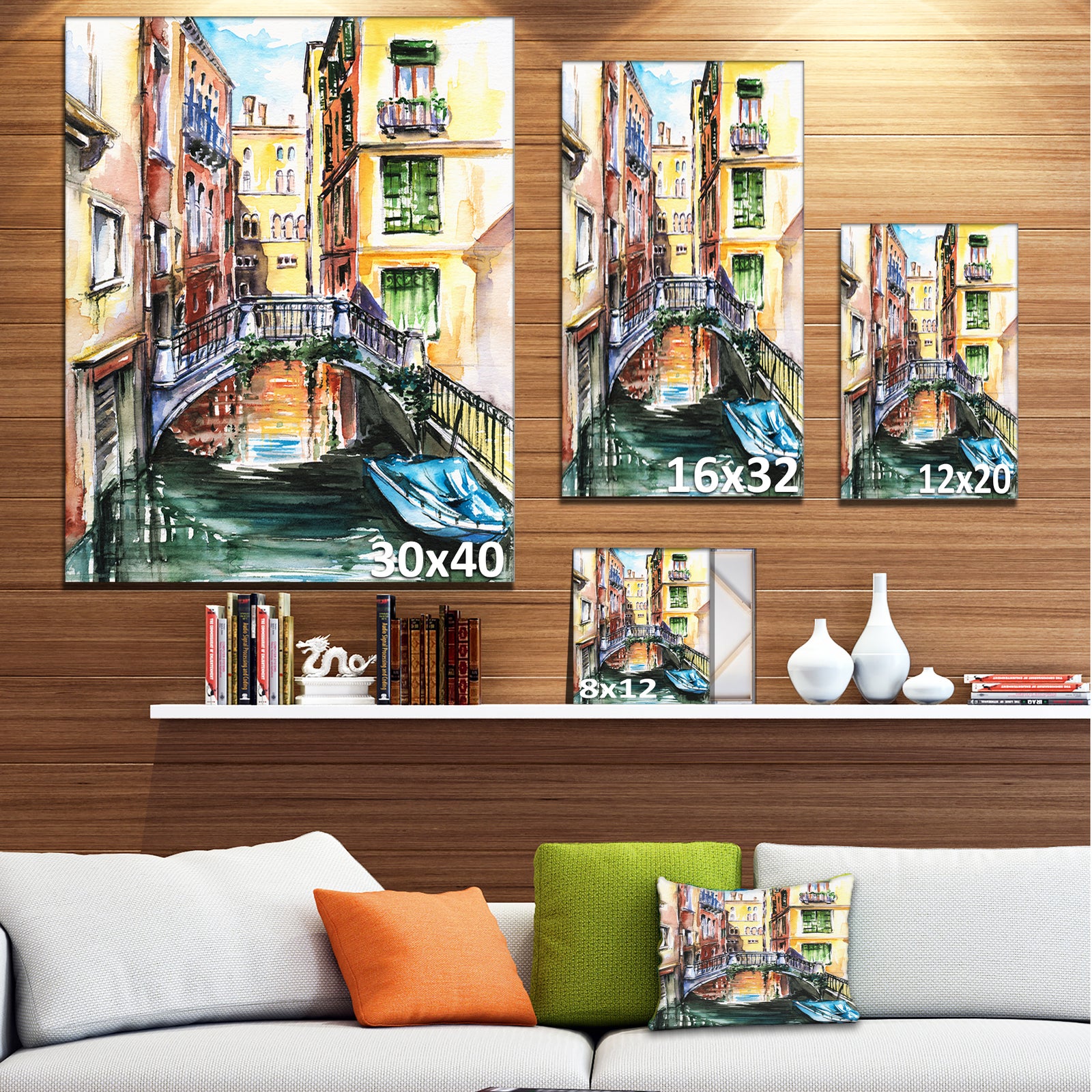 Venice, Canal Meeting Bridge - Cityscape Canvas Art Print