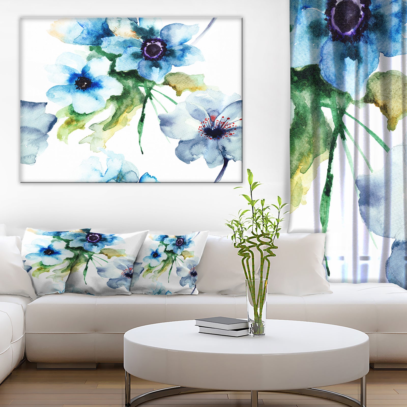 Seamless Summer Blue Flowers - Floral Canvas Print