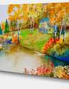 House and Quiet Pond in Fall - Landscape Canvas Art Print