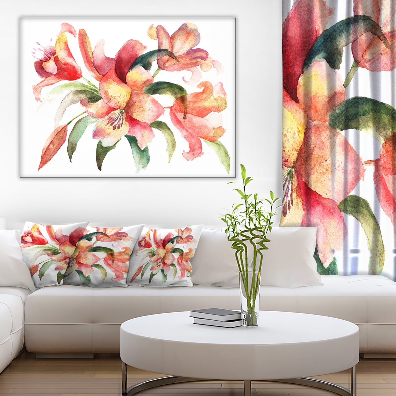 Lily Flowers Watercolor Illustration - Floral Canvas Art Print