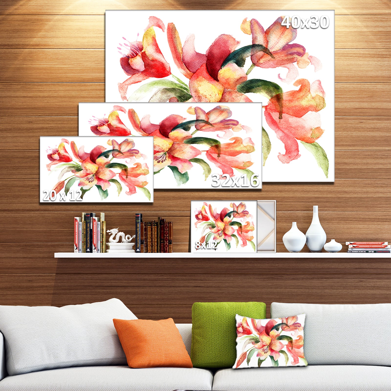 Lily Flowers Watercolor Illustration - Floral Canvas Art Print