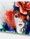 Woman with Rose Illustration - Abstract Canvas Artwork