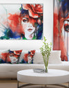 Woman with Rose Illustration - Abstract Canvas Artwork