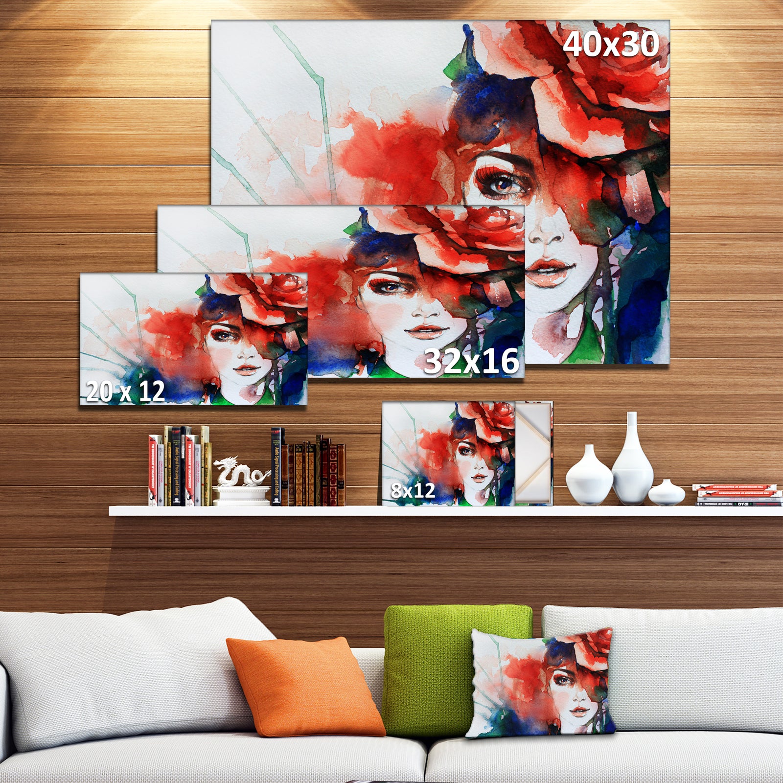 Woman with Rose Illustration - Abstract Canvas Artwork