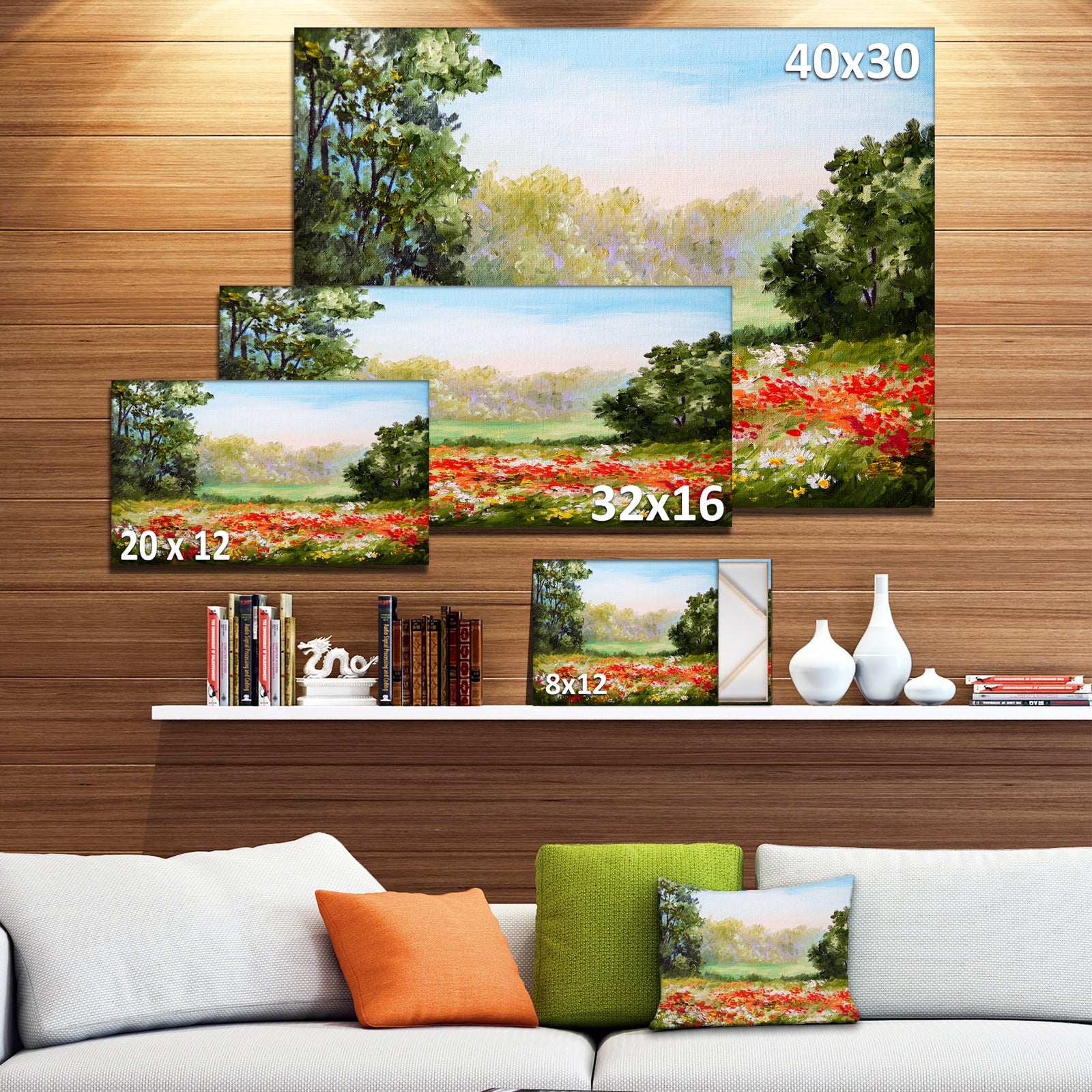 Poppy Field with Sky - Landscape Canvas Art Print
