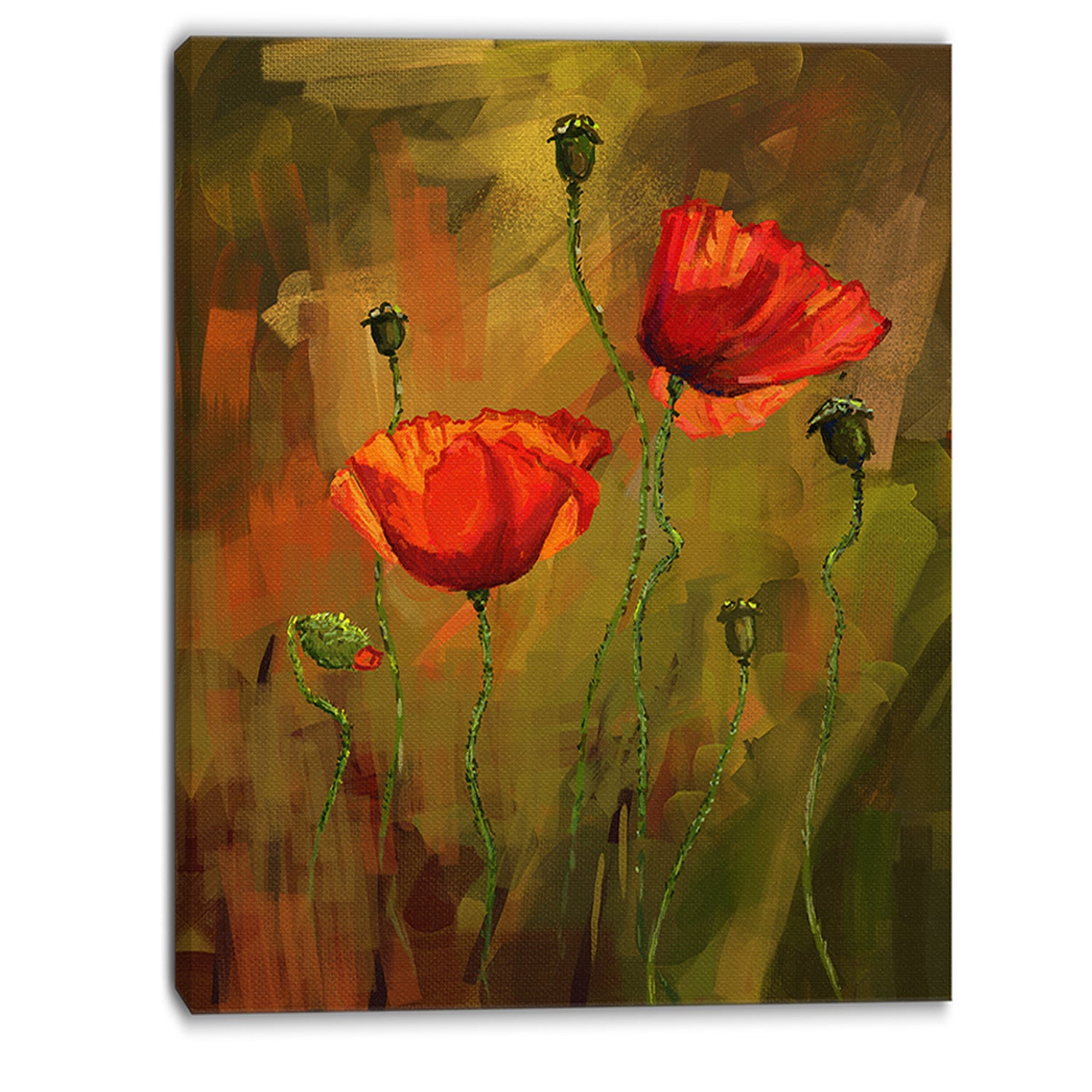 Watercolor Poppy Flowers - Floral Canvas Art Print