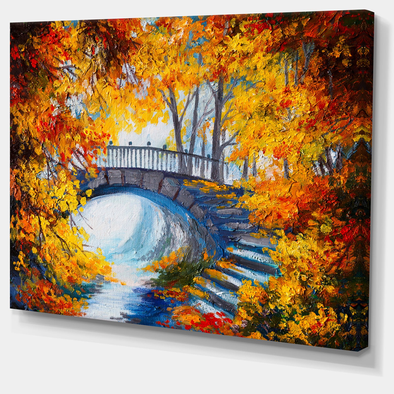 Fall Forest with a Bridge - Landscape Canvas Artwork