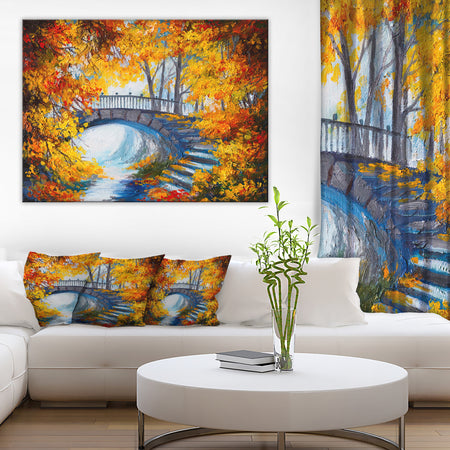 Fall Forest with a Bridge - Landscape Canvas Artwork