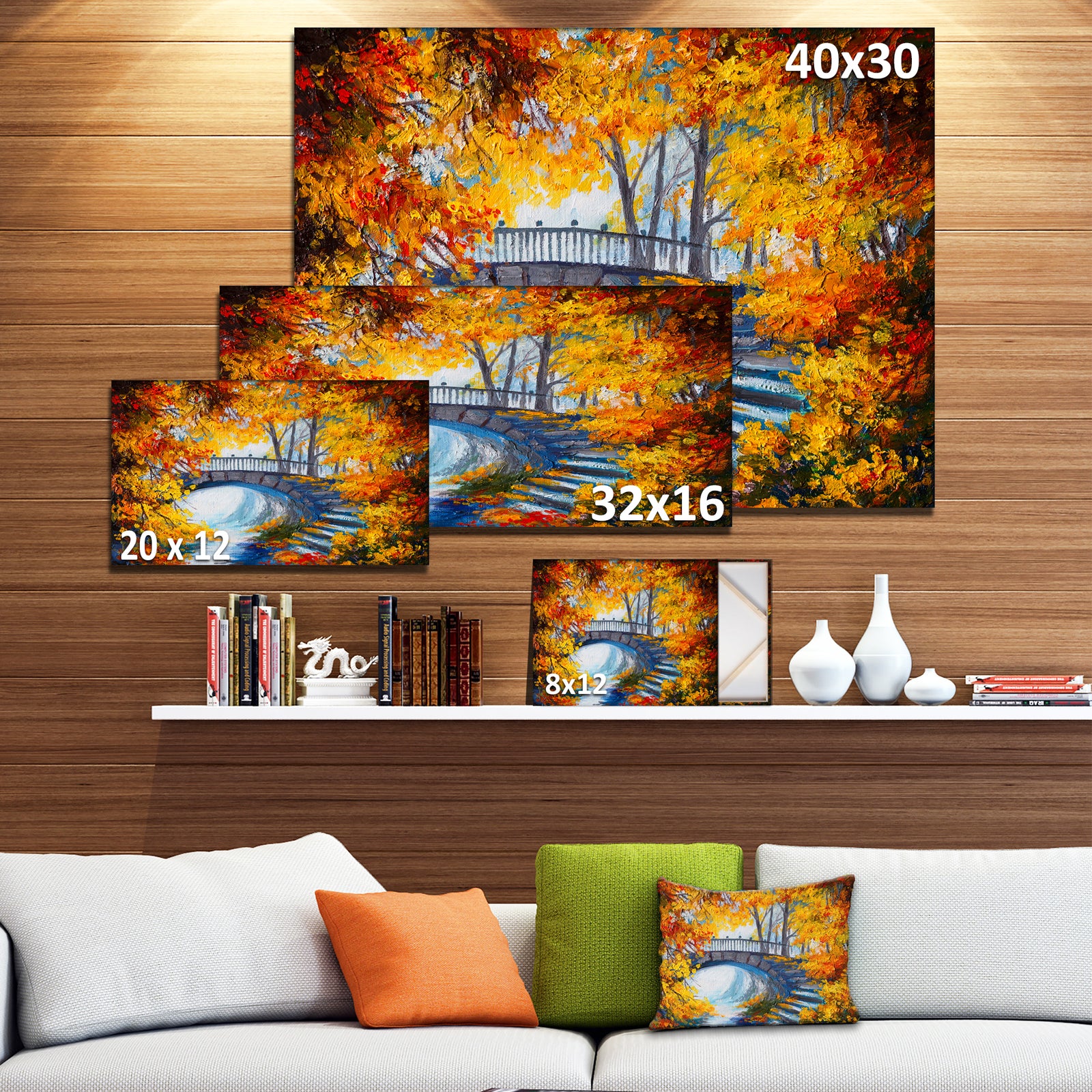 Fall Forest with a Bridge - Landscape Canvas Artwork