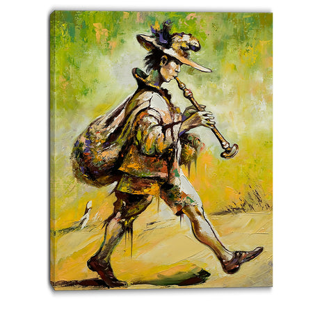 Wandering Troubadour with Pipe Music Canvas Art Print