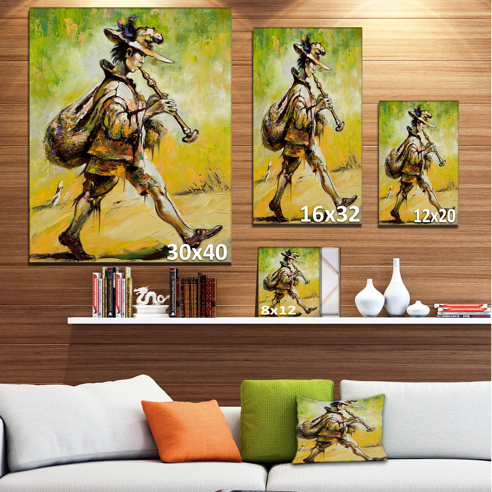 Wandering Troubadour with Pipe Music Canvas Art Print