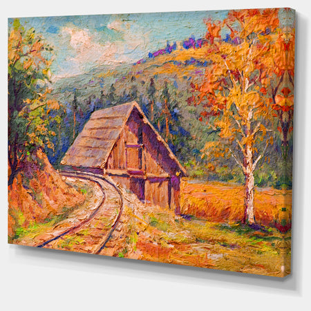 Railway Track in Village - Landscape Canvas Art Print