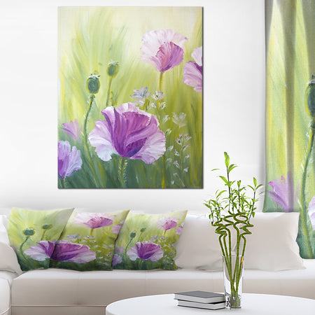 Purple Poppies in Morning - Floral Canvas Art Print