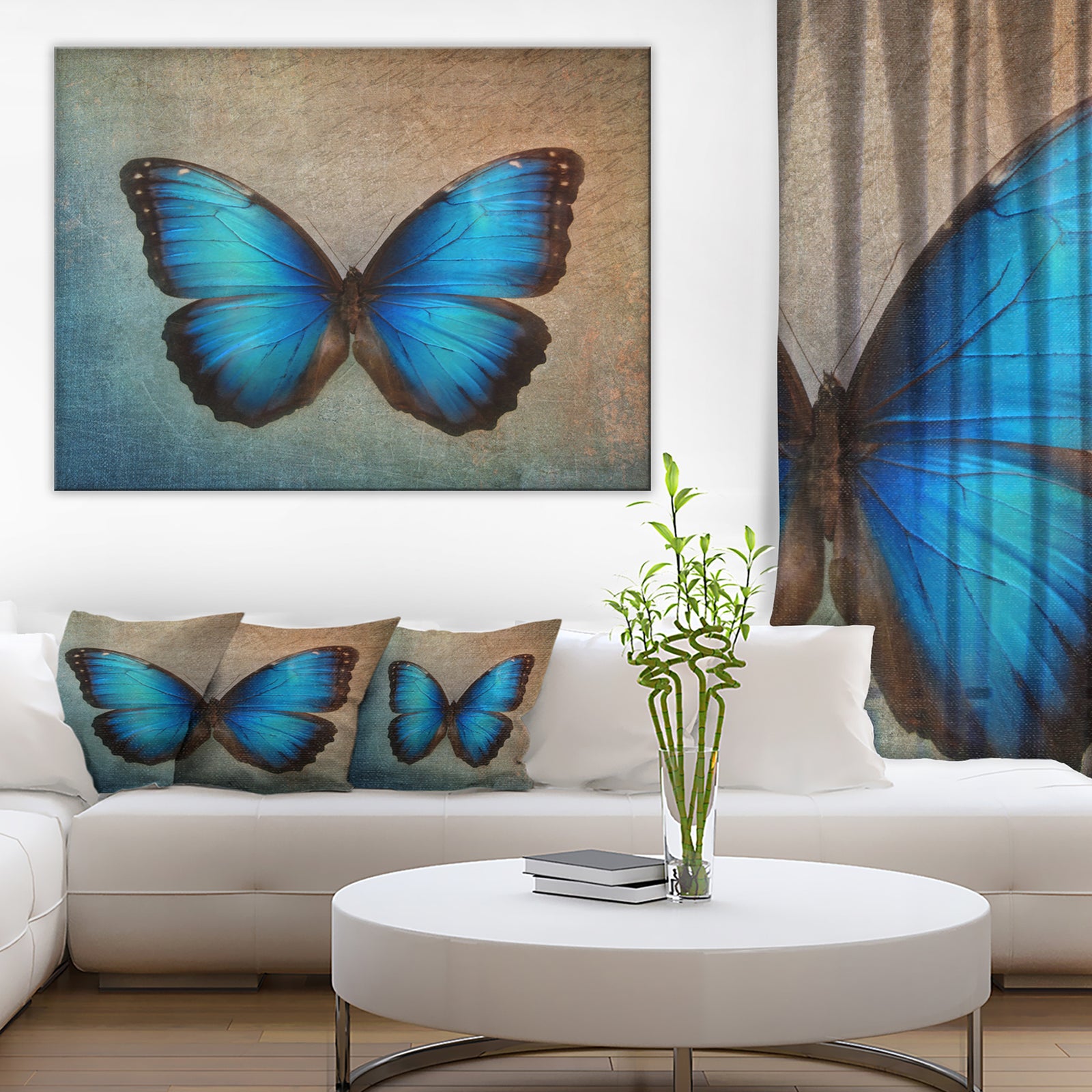 Blue Vintage Butterfly - Floral Canvas Art Print