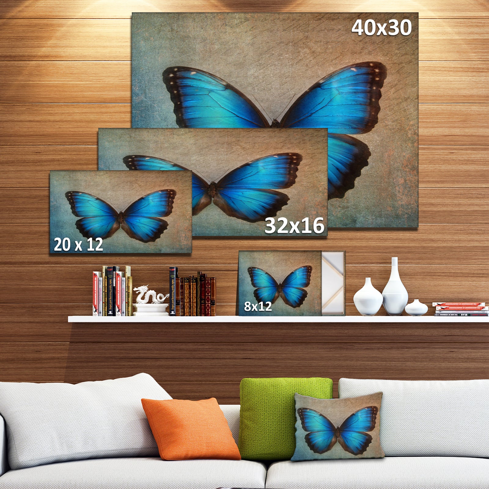 Blue Vintage Butterfly - Floral Canvas Art Print