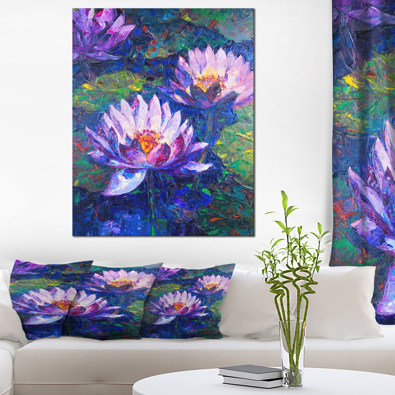 Blue Lotus Oil Painting - Floral Canvas Print