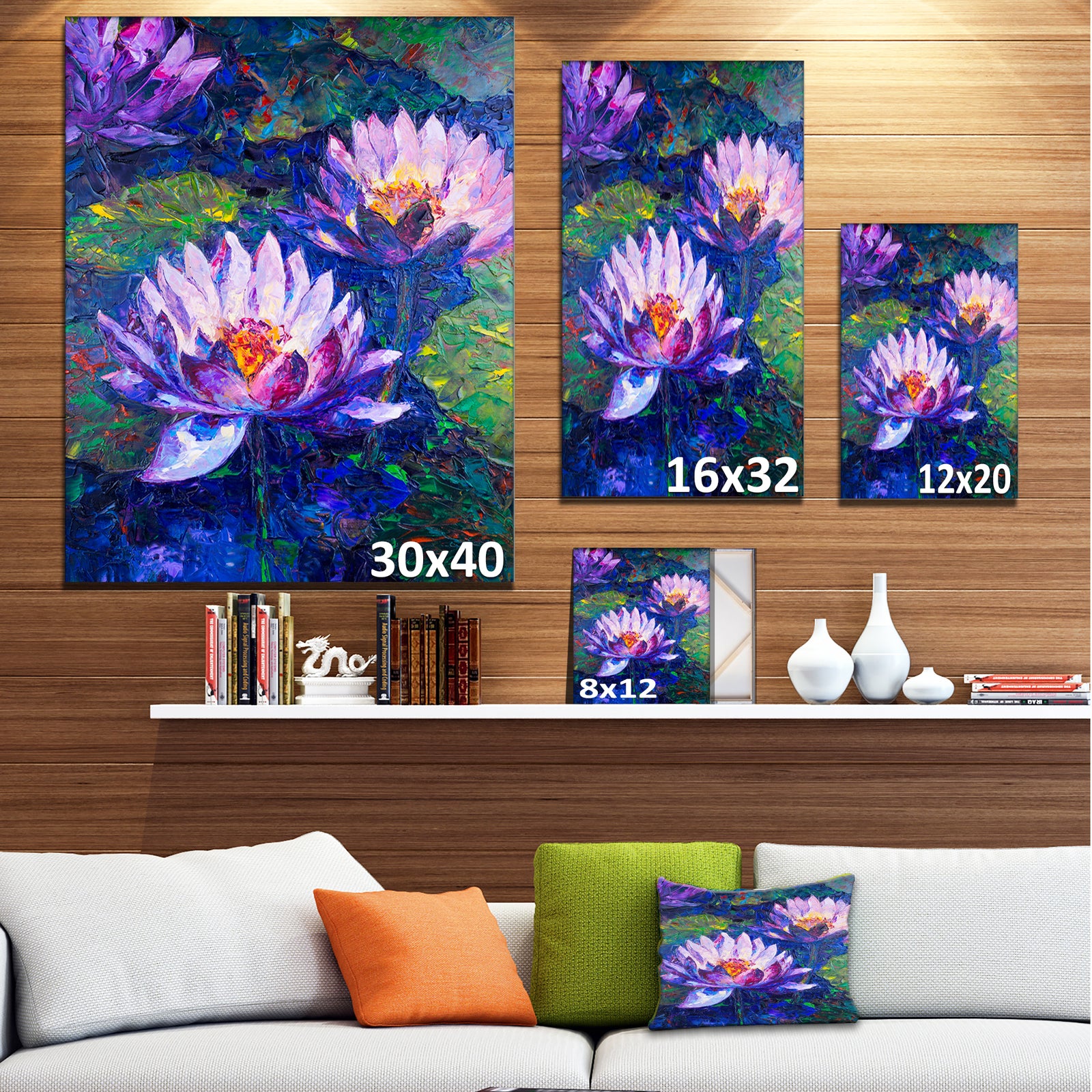 Blue Lotus Oil Painting - Floral Canvas Print
