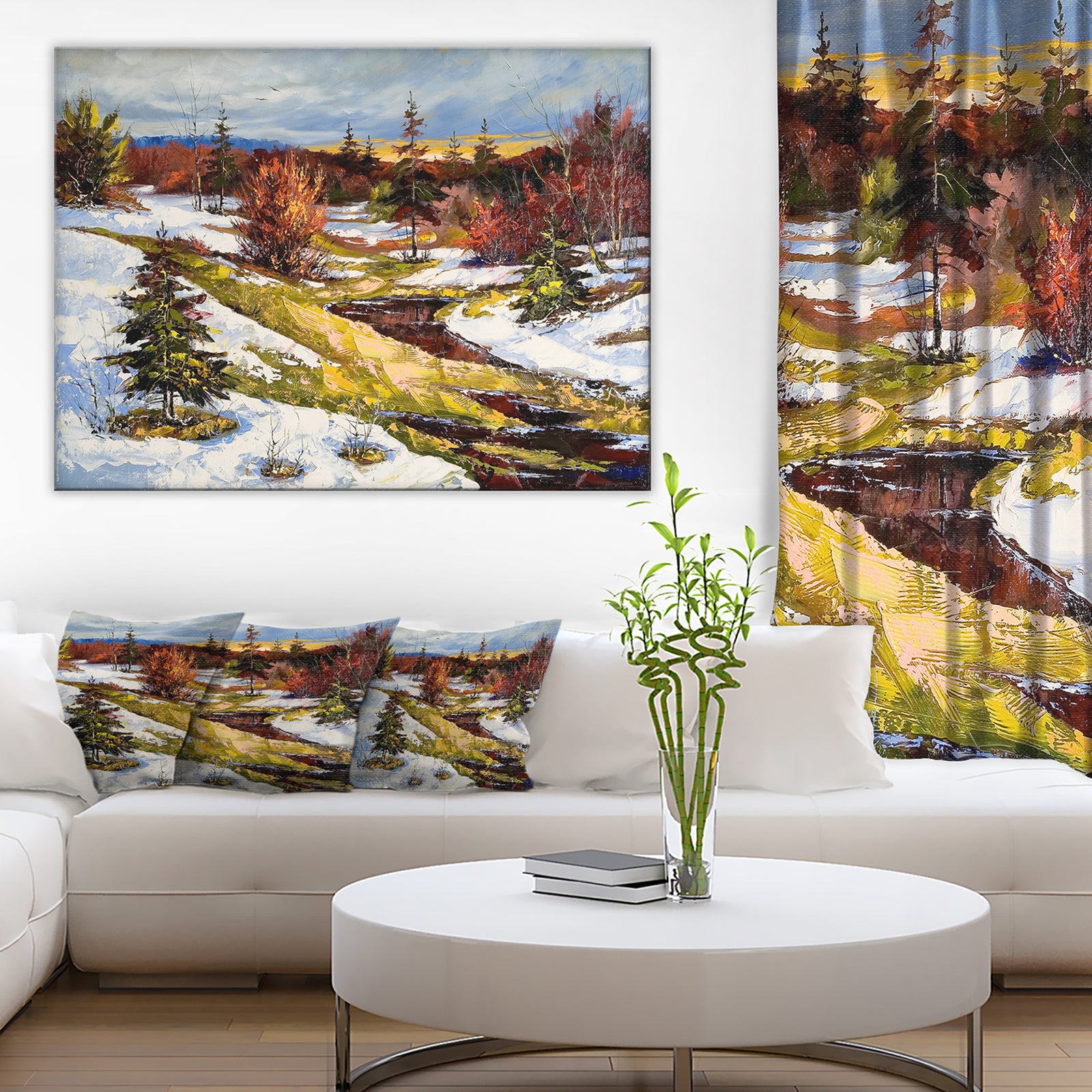 Spring Valley with River - Landscape Canvas Print