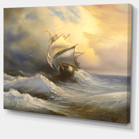 Vessel in Stormy Sea - Seascape Canvas Print