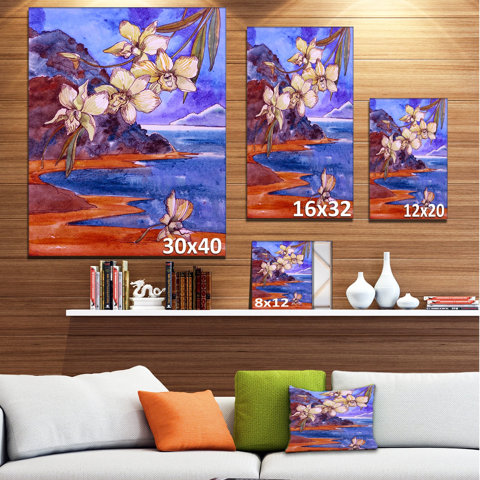 White Orchid with Sea - Floral Canvas Print