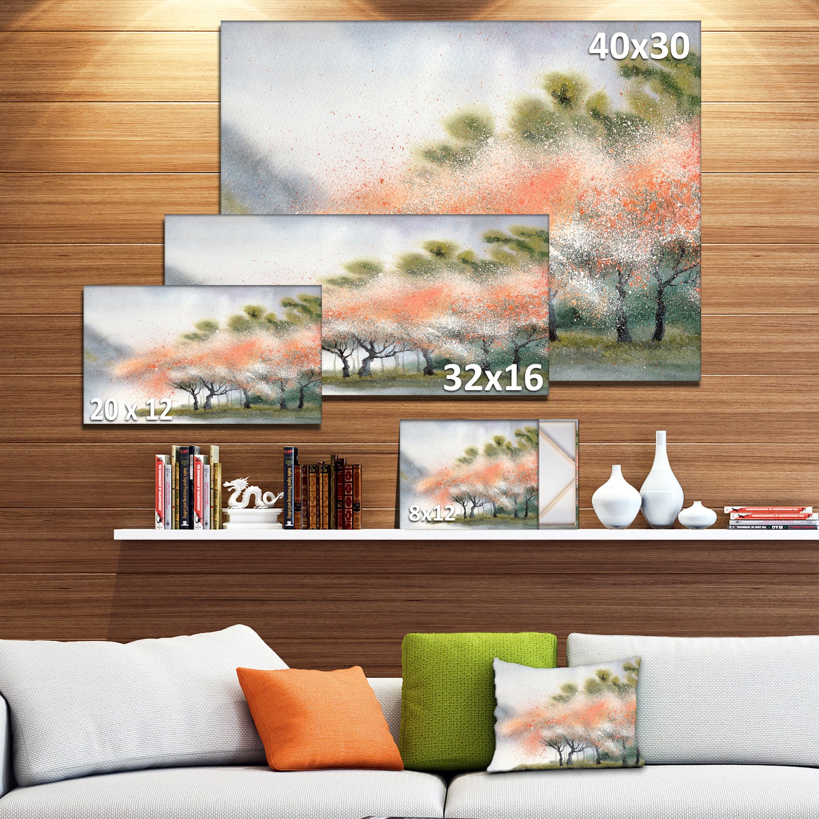 Trees with Flowers Near River - Landscape Canvas Print
