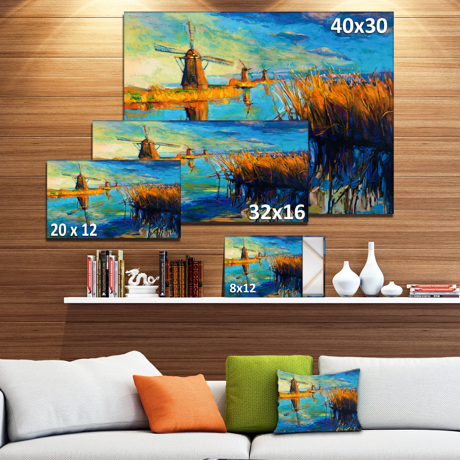 Windmills with Sky and Water - Landscape Canvas Print