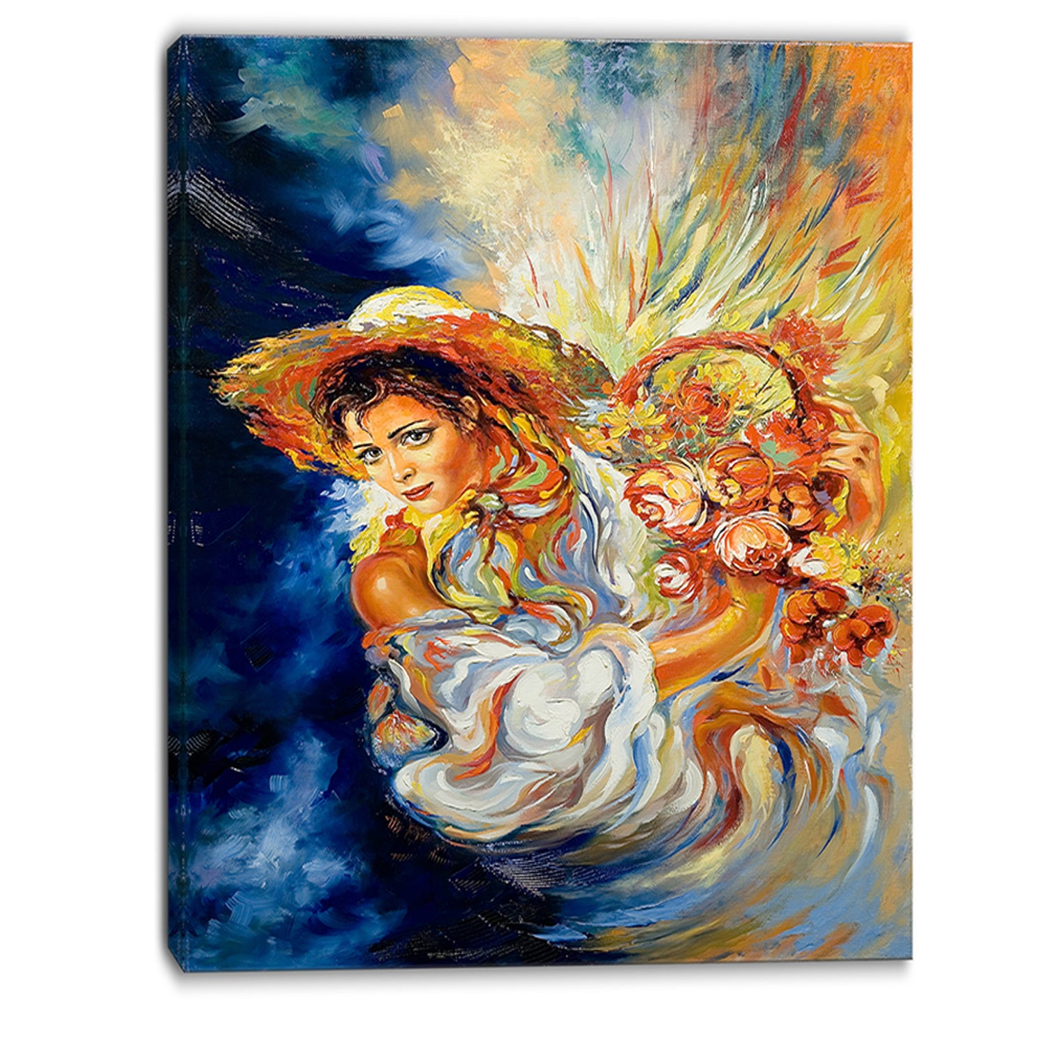 Girl with Flowers - Floral Canvas Art Print