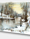 White Bridge Over River - Landscape Canvas Print