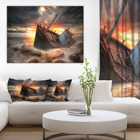 Fishing Boat Beached - Landscape Photography Canvas Print