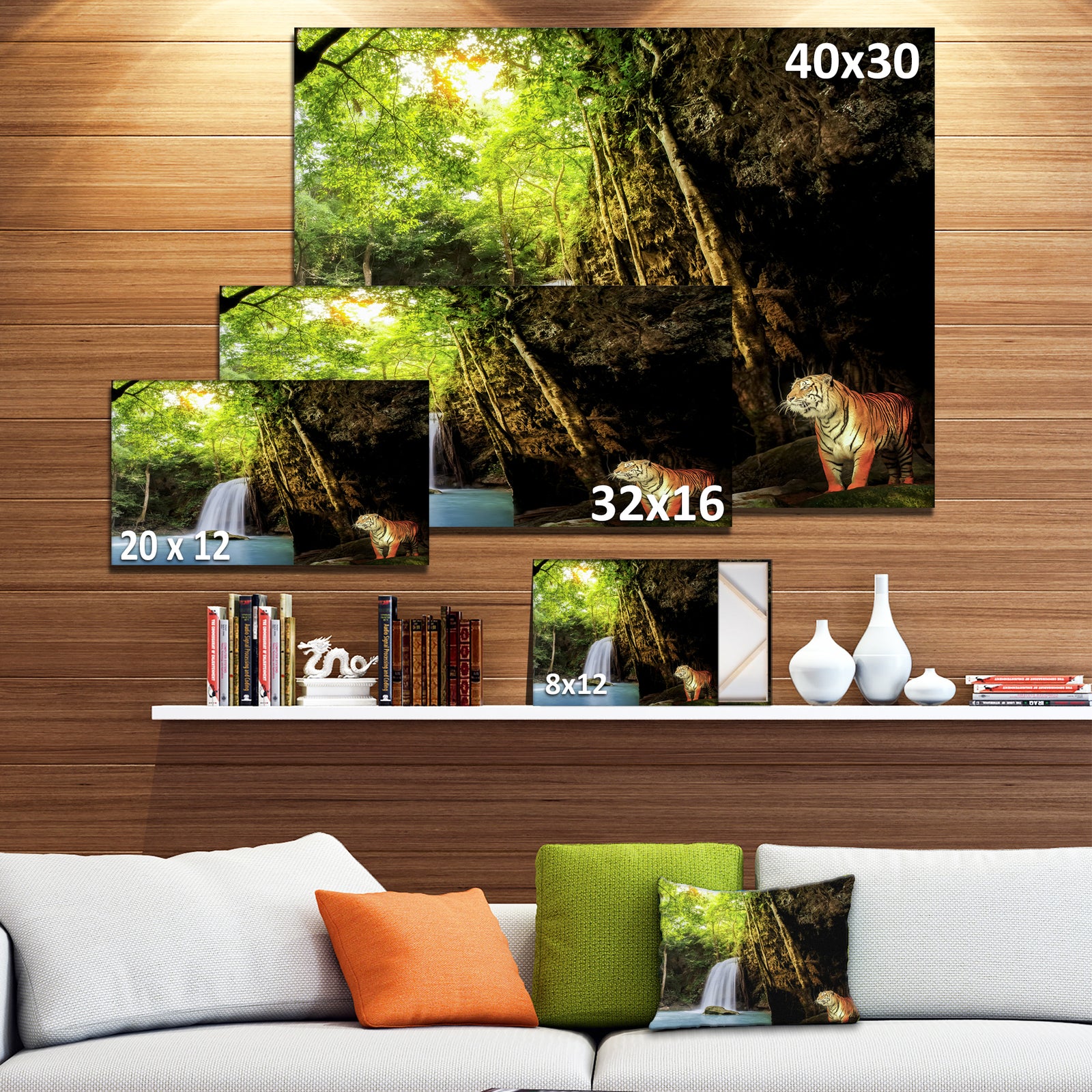 Tiger Watching Waterfall - Landscape Photography Canvas Print