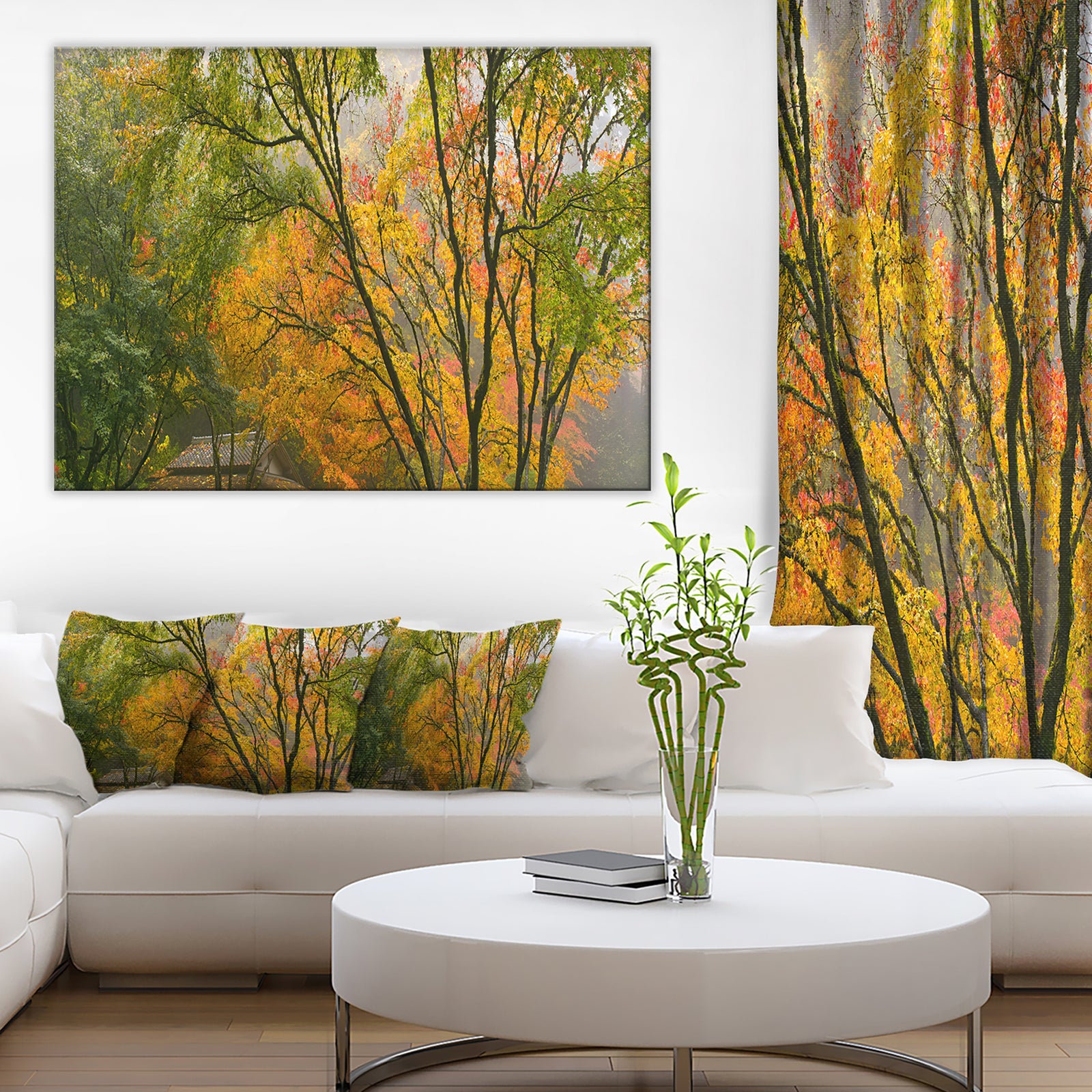 Canopy of Maple Trees in Fall Floral Photo Canvas Print
