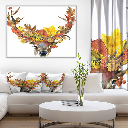 Roe Deer with Flowers - Digital Art Floral Canvas Print