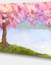 Flowering Pink Tree by Lake - Floral Canvas Art Print