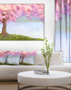 Flowering Pink Tree by Lake - Floral Canvas Art Print