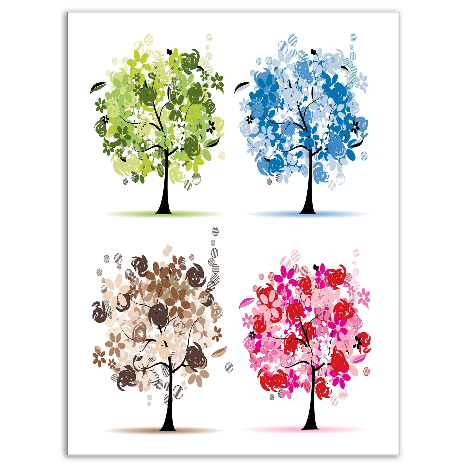 Set of Floral Trees - Floral Canvas Art Print