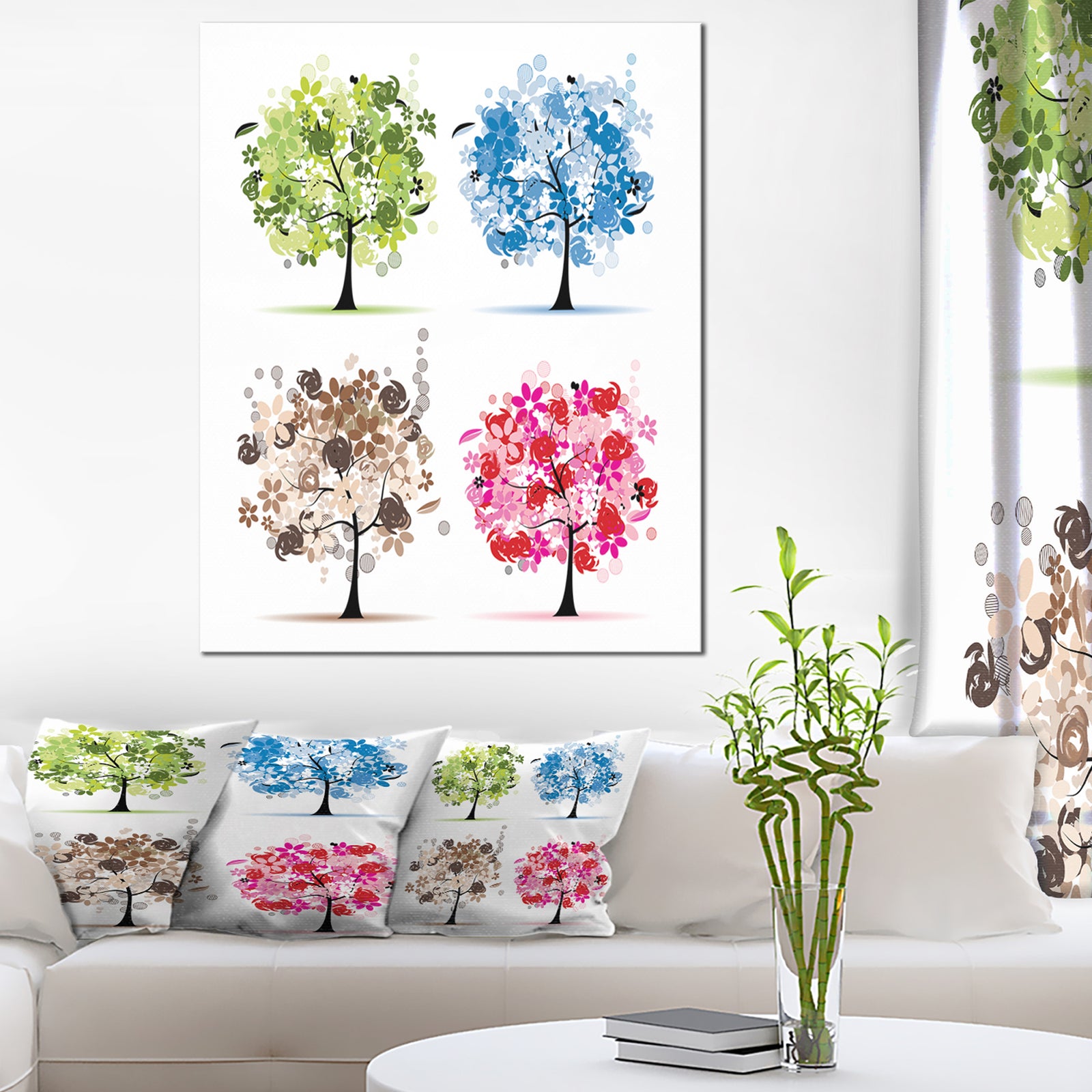 Set of Floral Trees - Floral Canvas Art Print