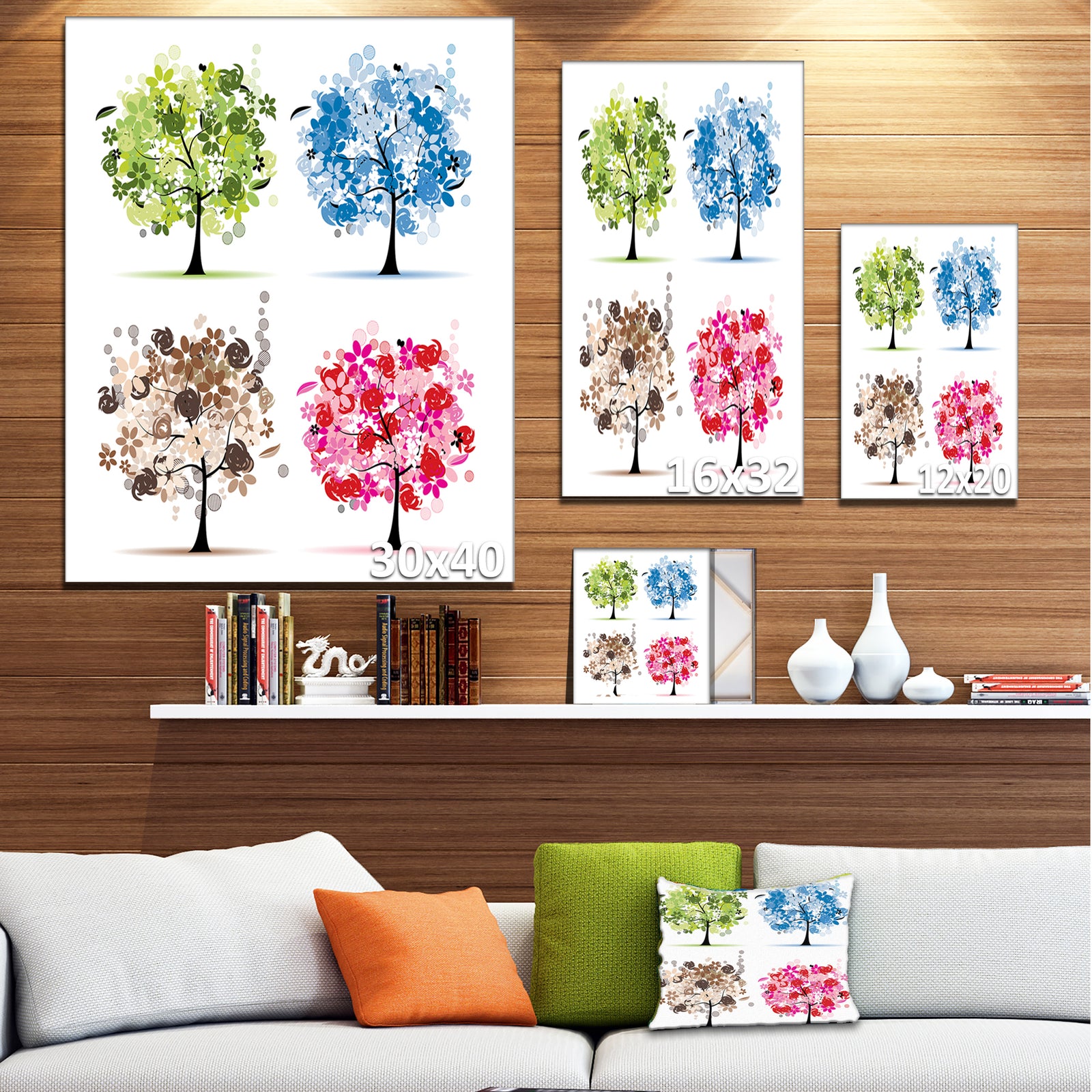 Set of Floral Trees - Floral Canvas Art Print