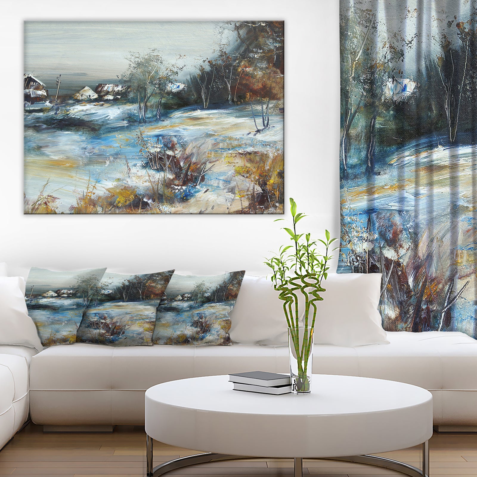 Village in Winter - Landscape Canvas Art Print