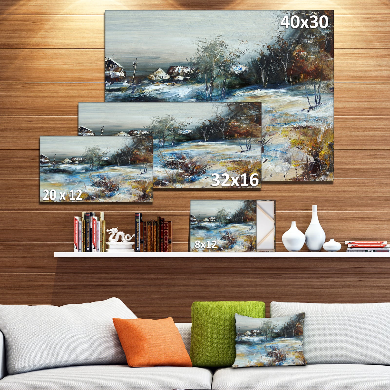 Village in Winter - Landscape Canvas Art Print