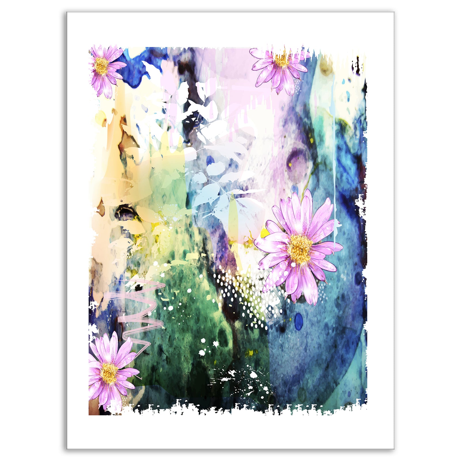 Abstract Blue Pink Floral Art - Floral Canvas Art Print