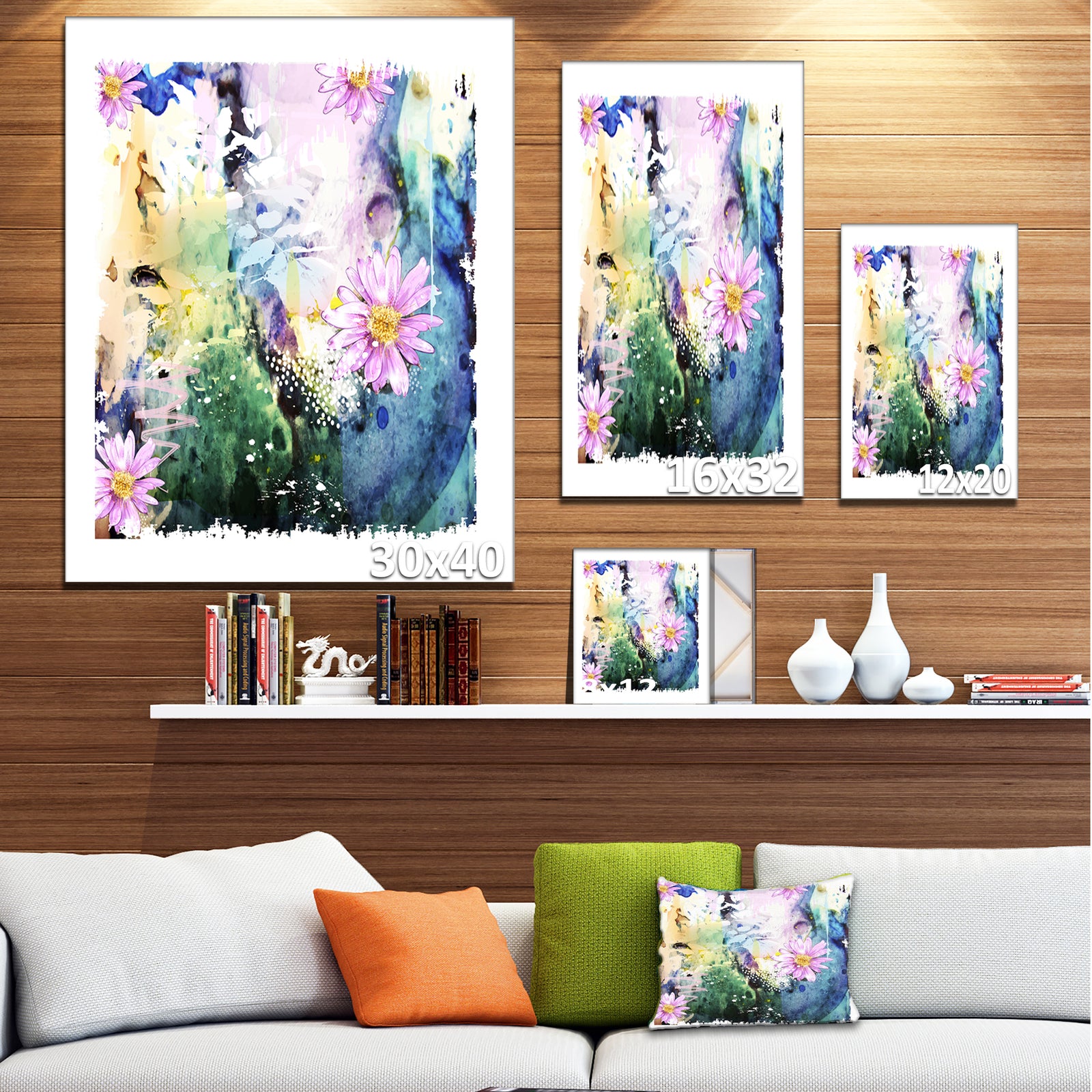 Abstract Blue Pink Floral Art - Floral Canvas Art Print