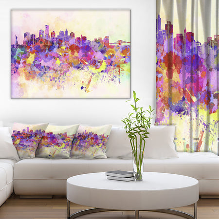 Purple New York Skyline - Cityscape Canvas Art Print