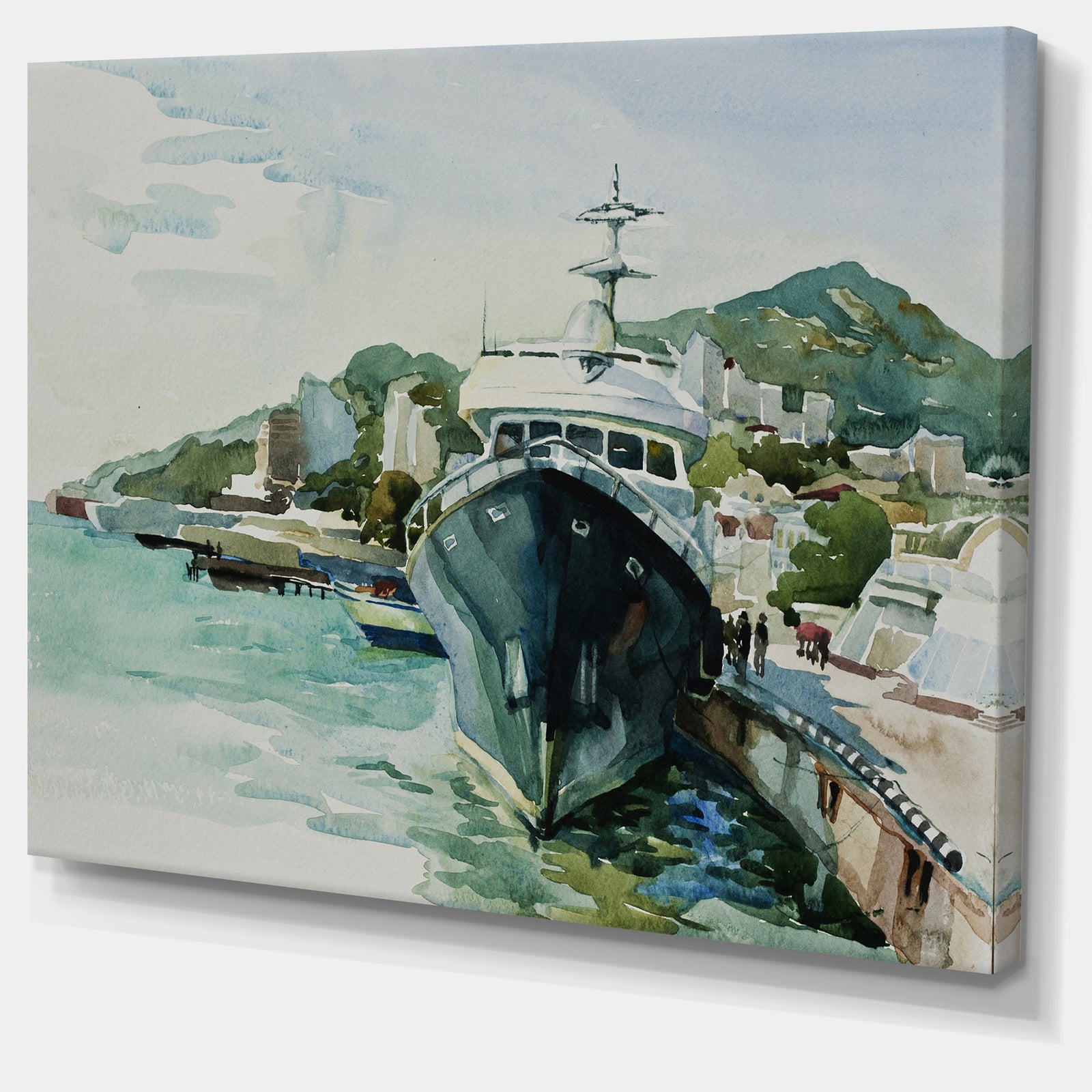 Yacht in Port Yalta - Landscape Canvas Artwork Print