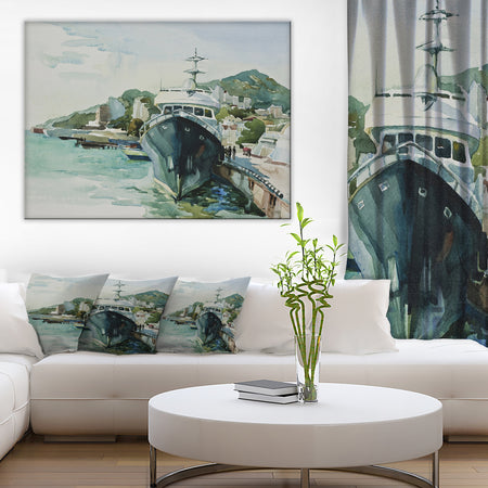 Yacht in Port Yalta - Landscape Canvas Artwork Print