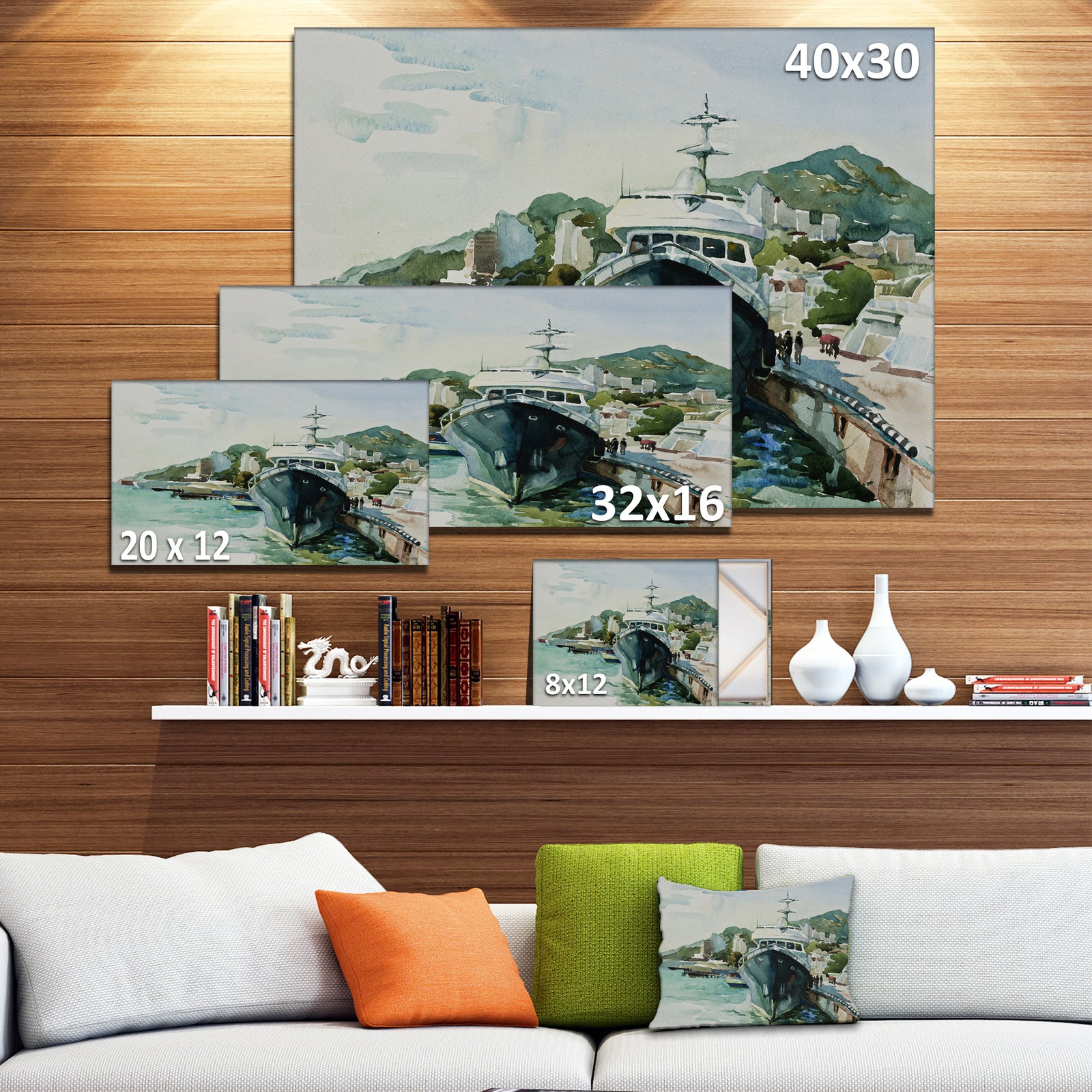 Yacht in Port Yalta - Landscape Canvas Artwork Print