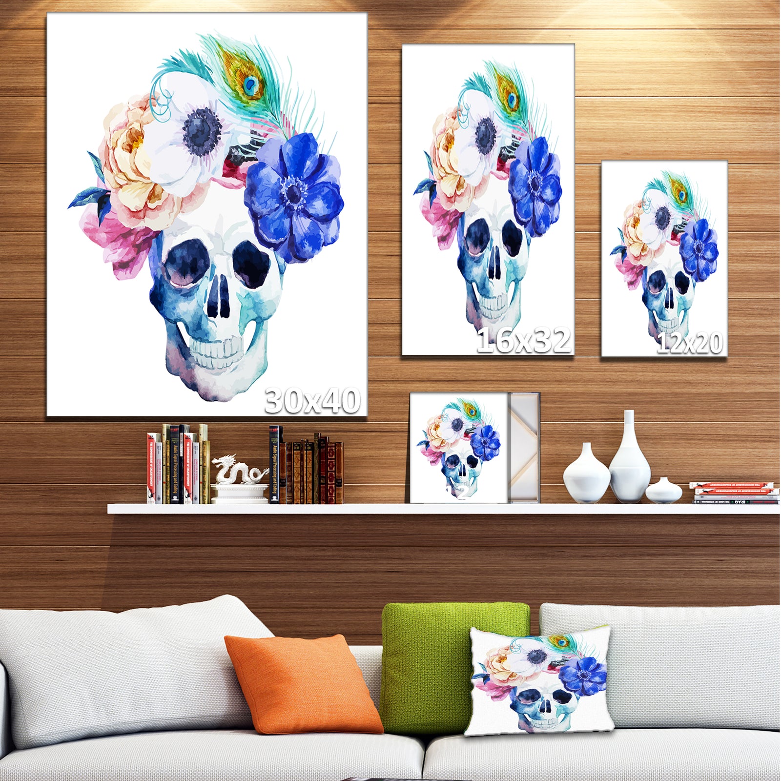 Anemones and Scull - Floral Digital Canvas Art Print