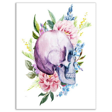 Skull with Flower Borders - Digital Floral Canvas Art Print